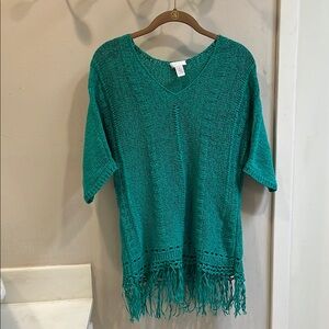Teal Knit Fringe Top